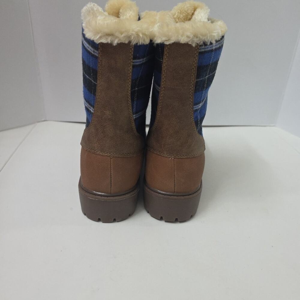 Plaid Lace-Up Winter Duck Boots w/ Faux Fur Lining Size 9.5 Brown & Blue - Picture 7 of 10